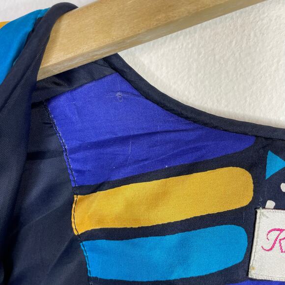 Vintage Rhoda Lynne Quilted Silk Open Jacket 90s Colorful Oversized Womens S - Picture 13 of 15